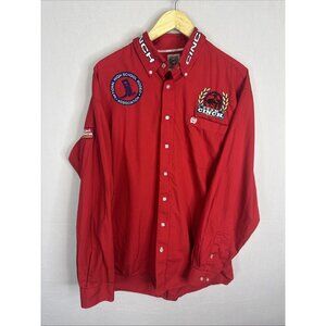 Cinch Rodeo Shirt Men Large Red Embroidered Western Button Down